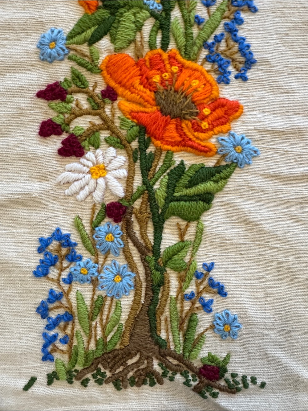 Crewel Floral Bloom Embroidery Handmade - Picture 3 of 7